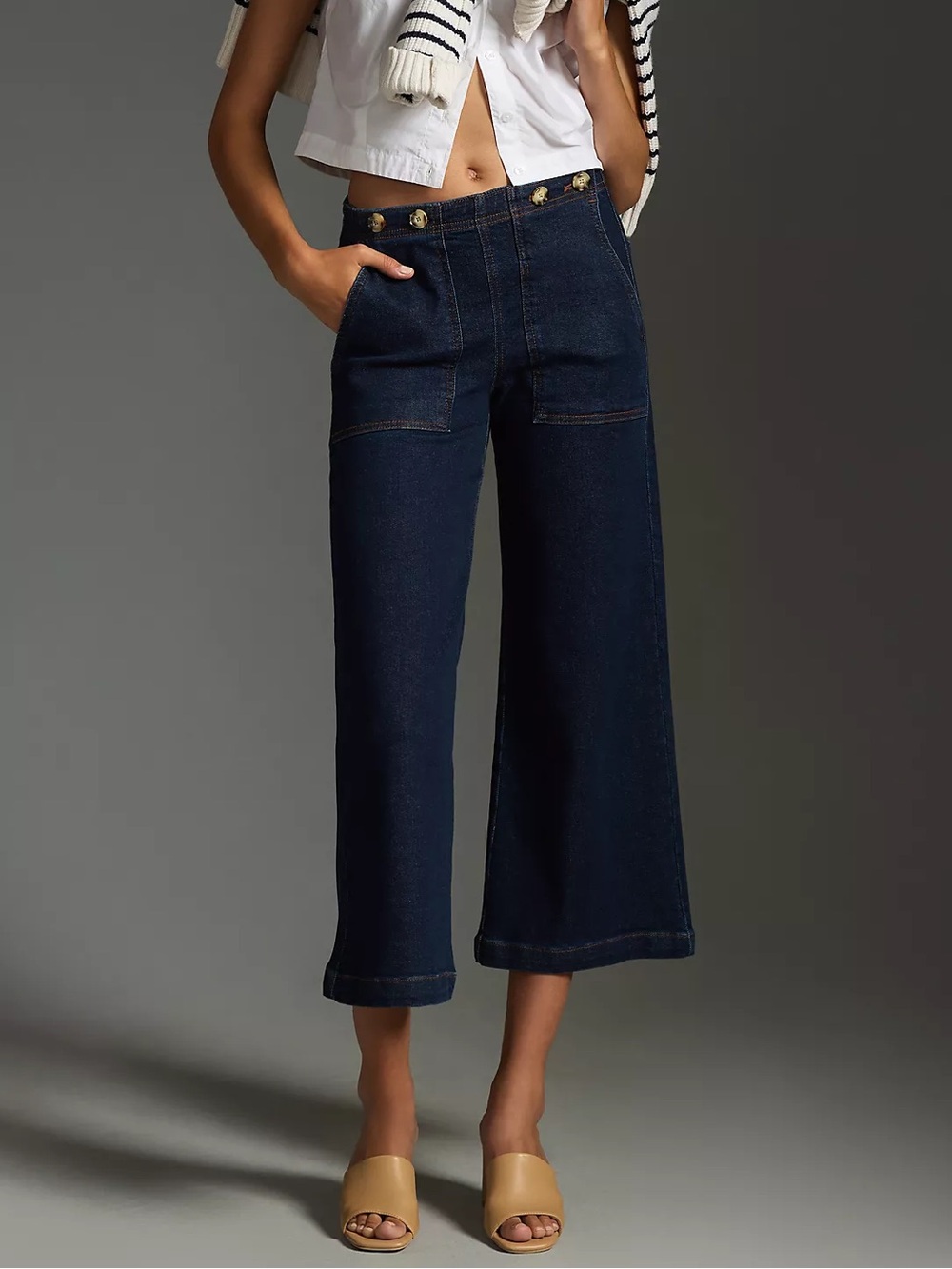 Pilcro The Kit Cropped High Rise Wide Leg Utility Trousers Denim Jeans Size 25